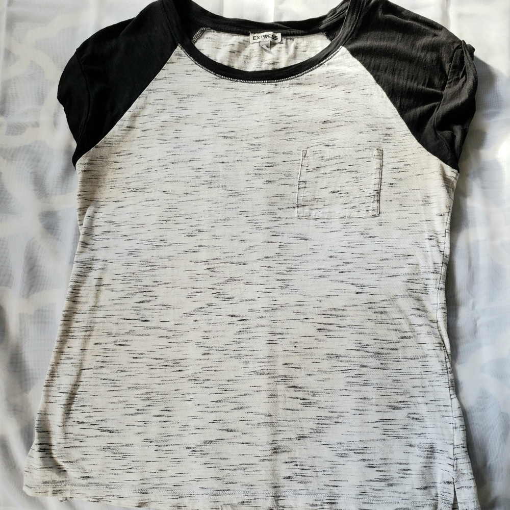 Express heather grey and black capped sleeve Tee